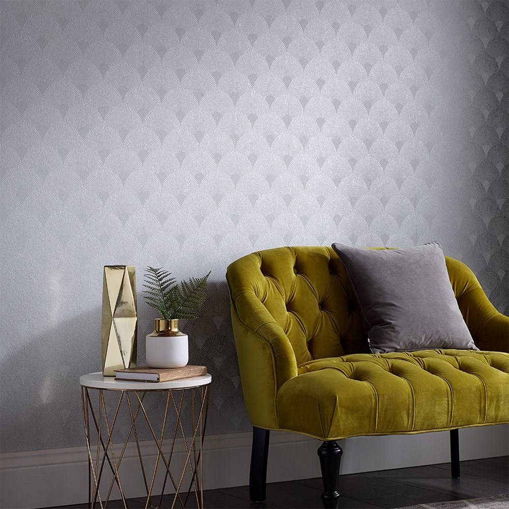 Fan Wallpaper 104301 by Graham & Brown in Silver Grey